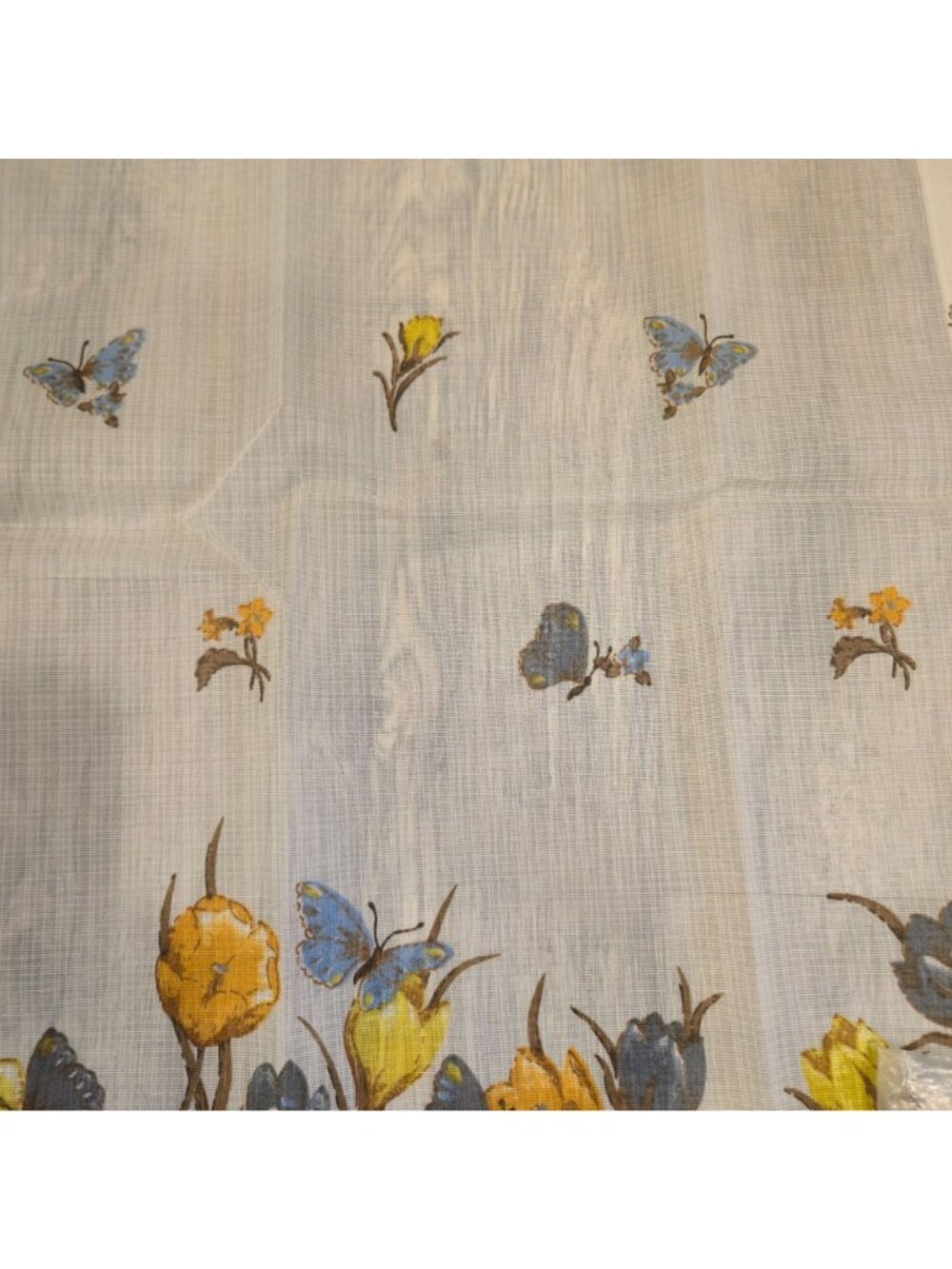 Floral Butterfly MCM Sheer Curtains 2 Panels 36"x29" Yellow Blue Brown Retro NOS - Picture 10 of 10